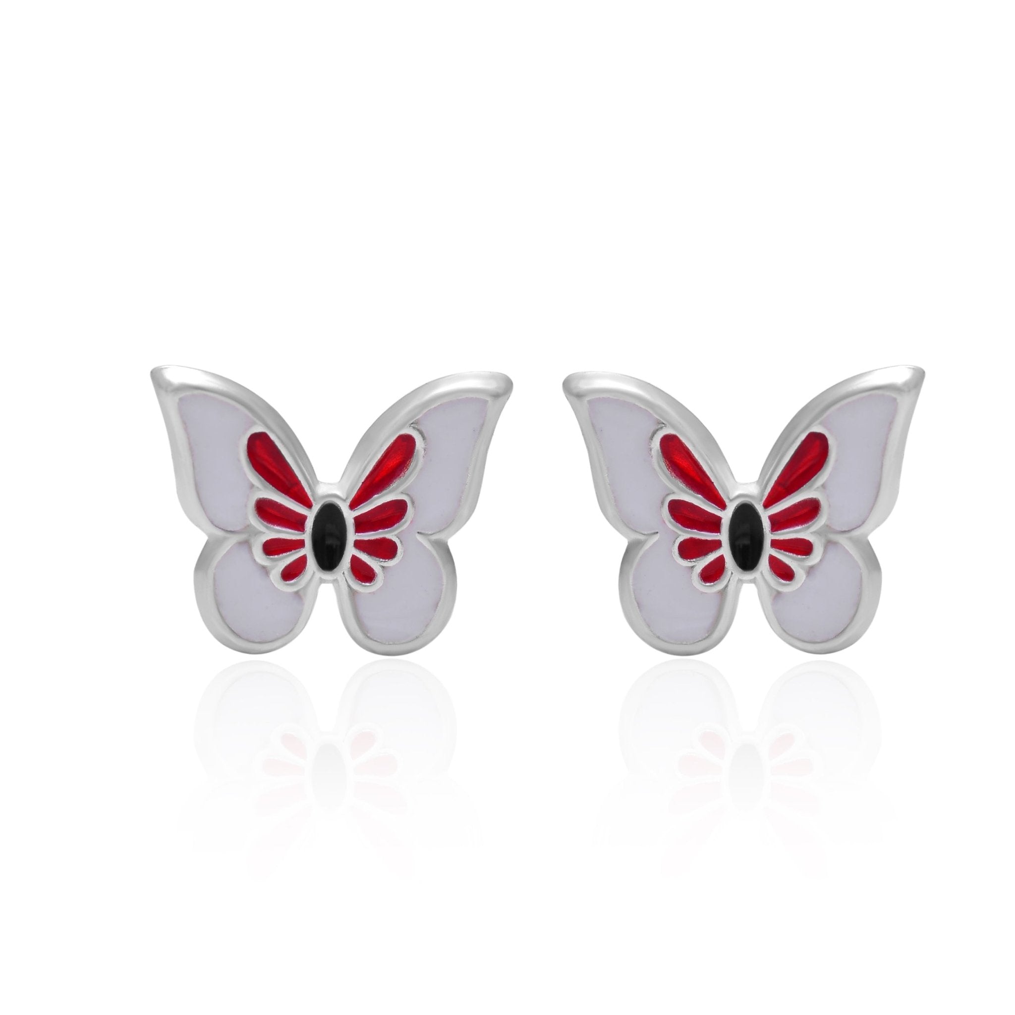 Pure 925 Sterling Silver Cute and Elegant Enamel Butterfly Studs Earrings - Studs