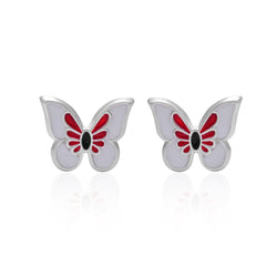 Pure 925 Sterling Silver Cute and Elegant Enamel Butterfly Studs Earrings - Studs