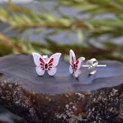 Pure 925 Sterling Silver Cute and Elegant Enamel Butterfly Studs Earrings - Studs