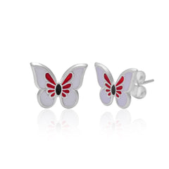 Pure 925 Sterling Silver Cute and Elegant Enamel Butterfly Studs Earrings - Studs