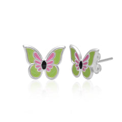 Pure 925 Sterling Silver Cute and Elegant Enamel Butterfly Studs Earrings - Studs
