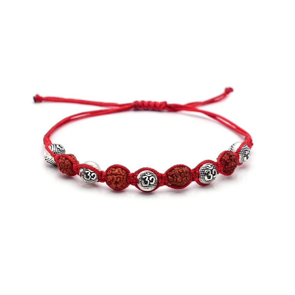 Silver Alloy Rudraksh OM Thread Bracelet for Men - Bangles And Bracelets