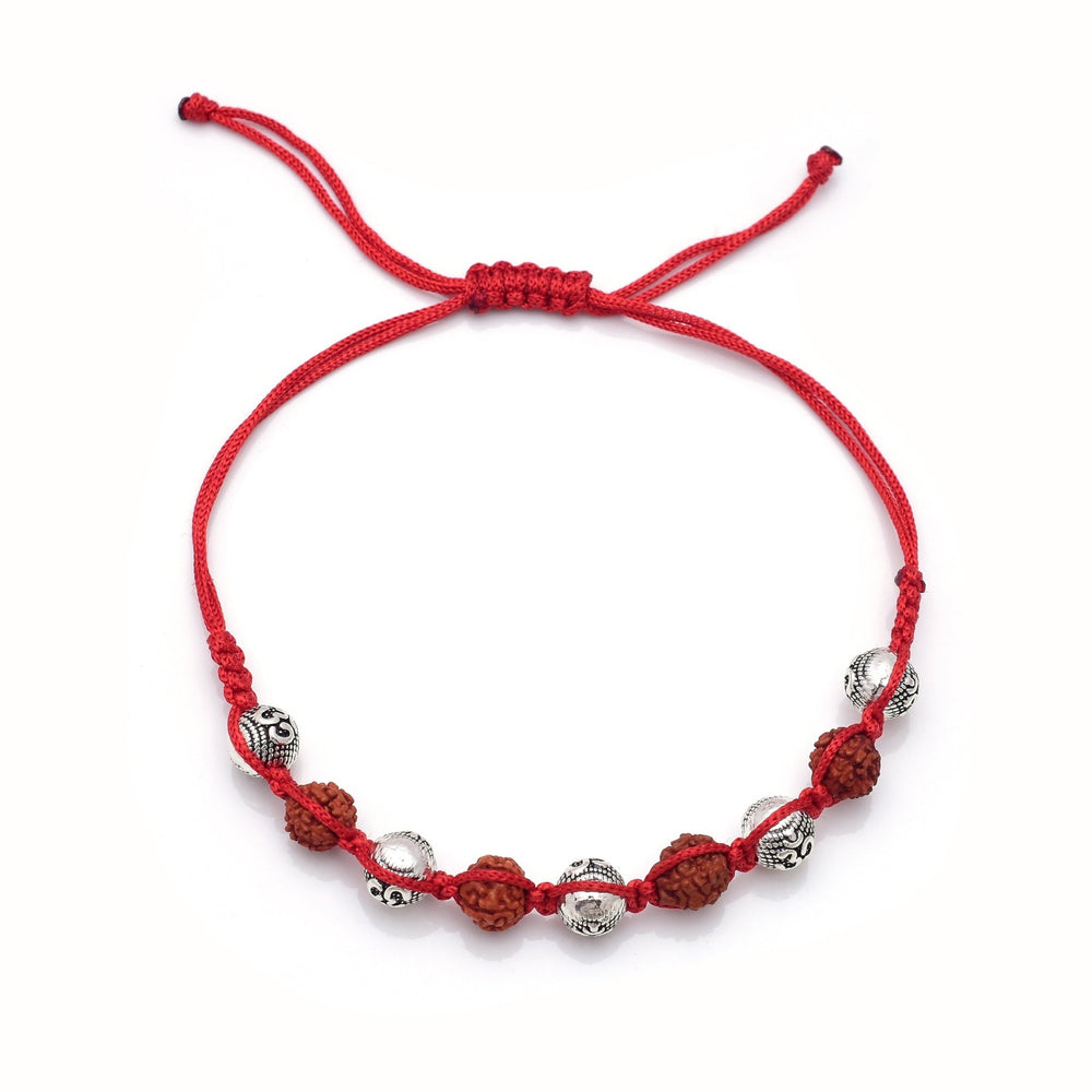 Silver Alloy Rudraksh OM Thread Bracelet for Men - Bangles And Bracelets