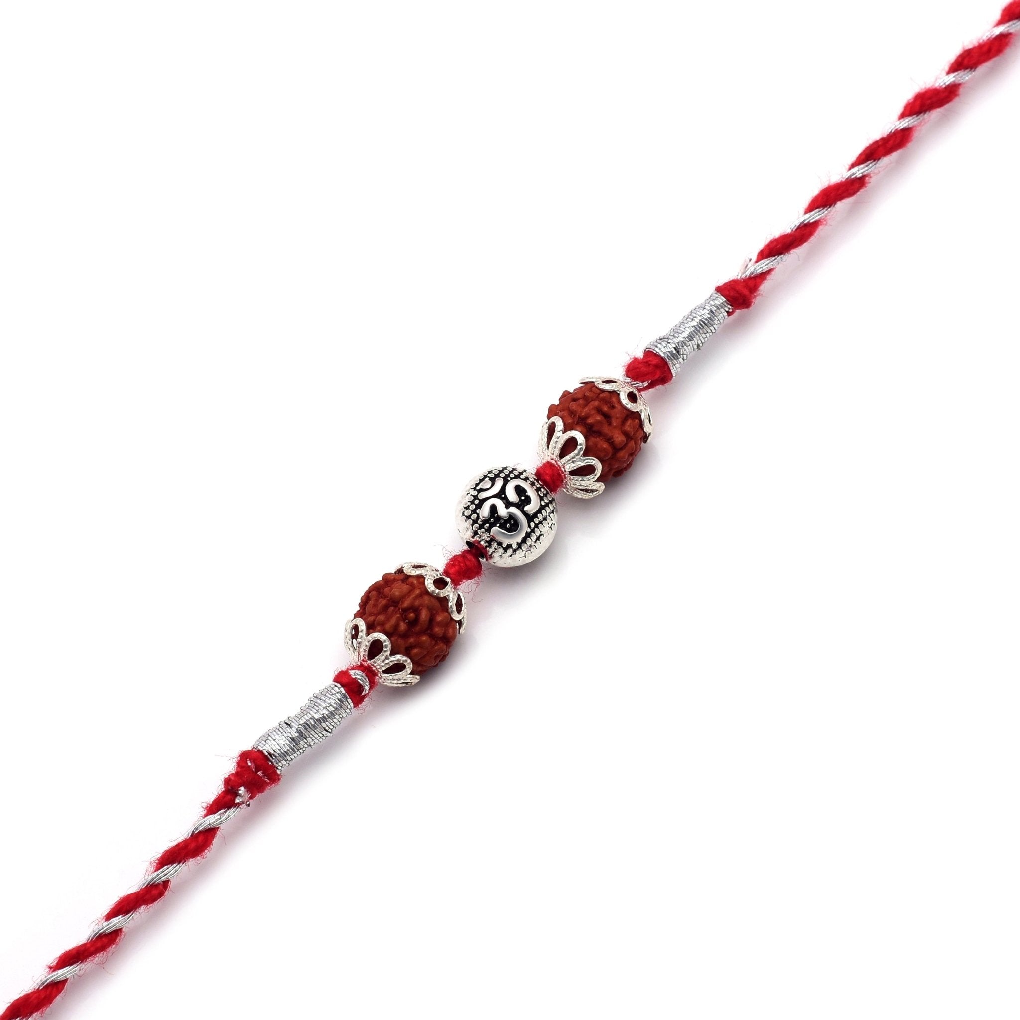 Silver Alloy Rudraksh Om Thread Bracelet for Men - Bangles And Bracelets