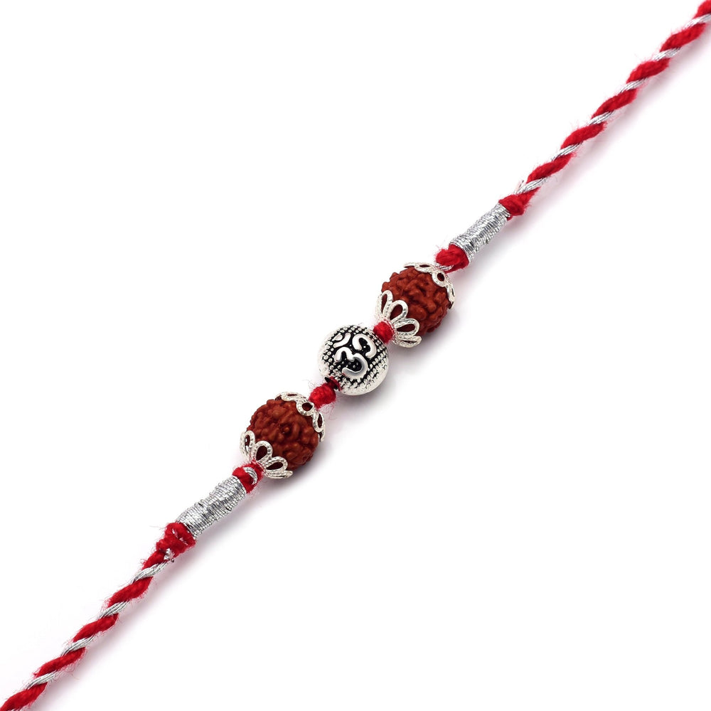 Silver Alloy Rudraksh Om Thread Bracelet for Men - Bangles And Bracelets