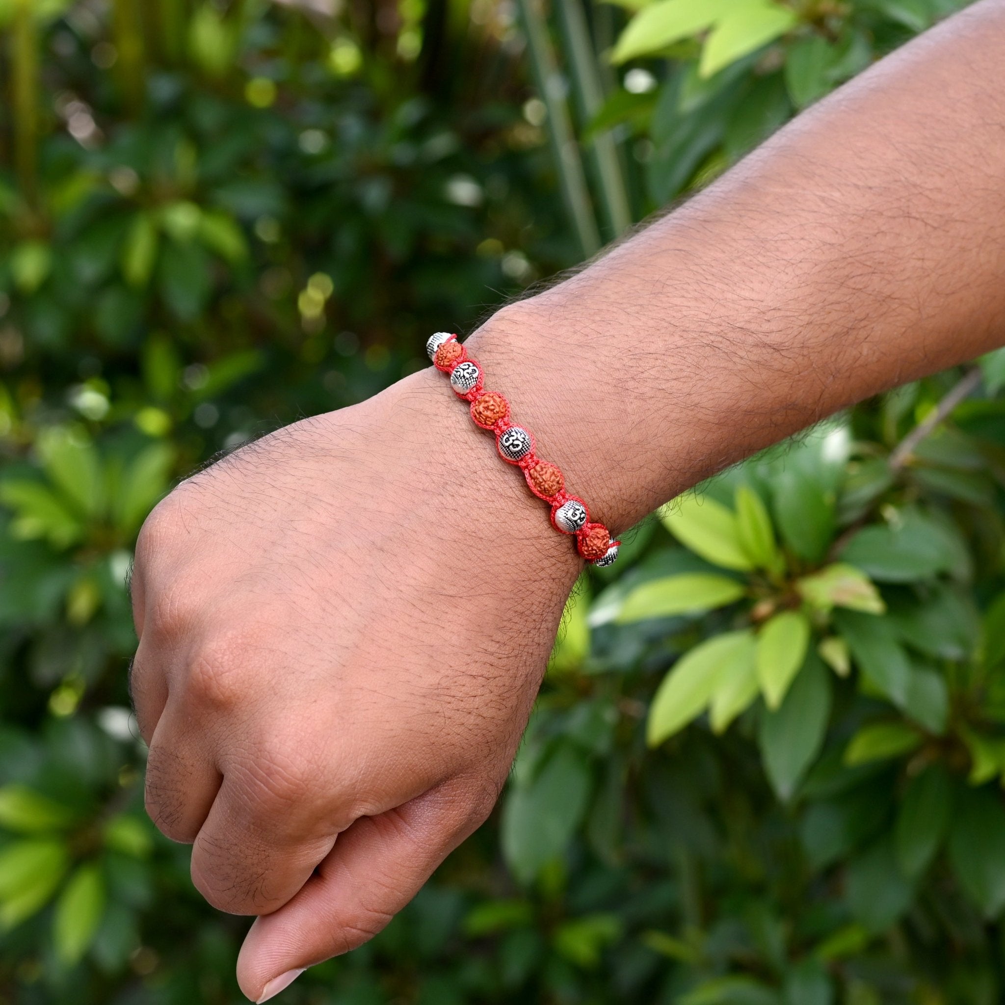Silver Alloy Rudraksh OM Thread Bracelet for Men - Bangles And Bracelets