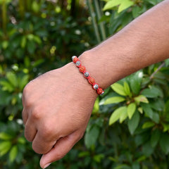 Silver Alloy Rudraksh OM Thread Bracelet for Men - Bangles And Bracelets