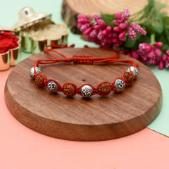 Silver Alloy Rudraksh OM Thread Bracelet for Men - Bangles And Bracelets
