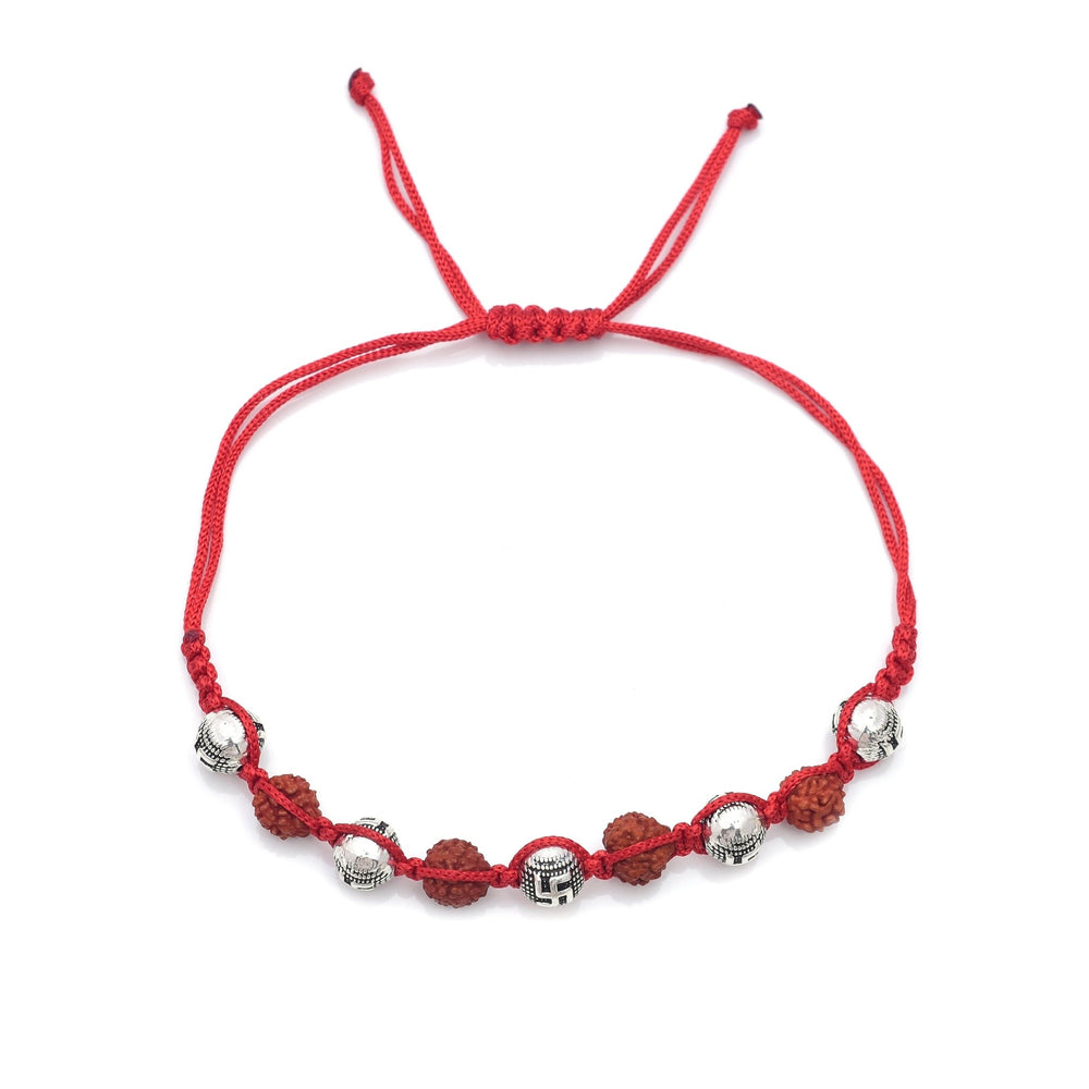 Silver Alloy Rudraksh Swastik Thread Bracelet for Men - Bangles And Bracelets