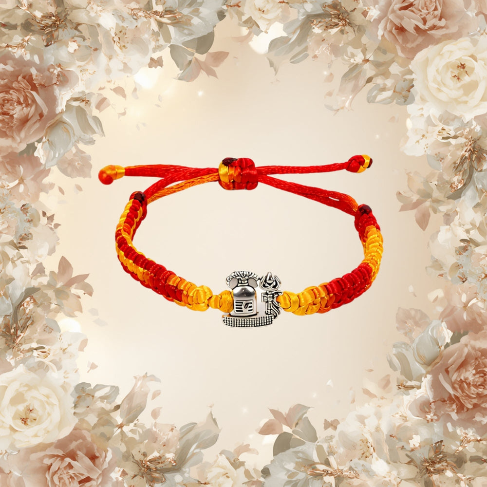 Silver Alloy Shivling Trishul Thread Bracelet for Men - Bangles And Bracelets