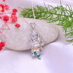 Standing Ganesh Sterling Silver Pendant with CZ Stones and Enamel - Pendants
