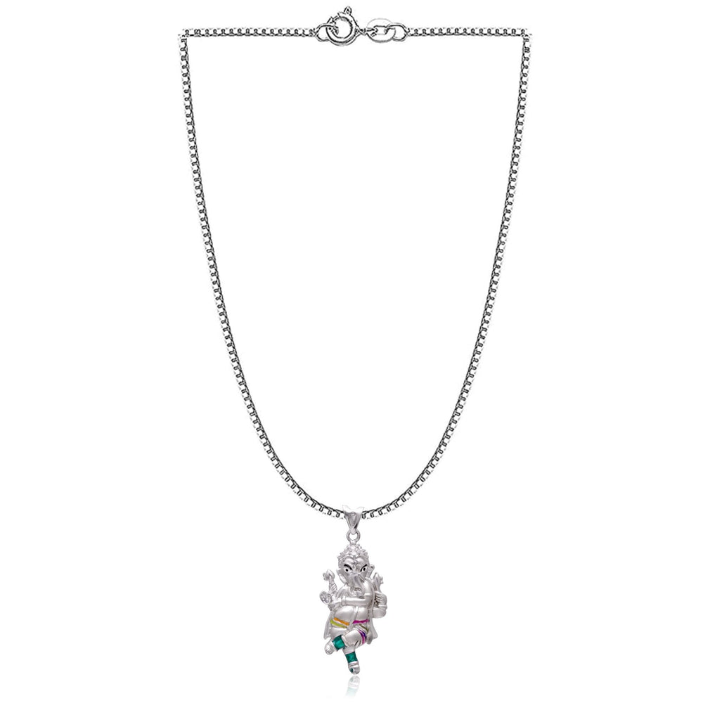 Standing Ganesh Sterling Silver Pendant with CZ Stones and Enamel - Pendants
