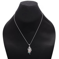 Standing Ganesha Sterling Silver Pendant with Cz and Enamel with 18 inch Chain - Pendants