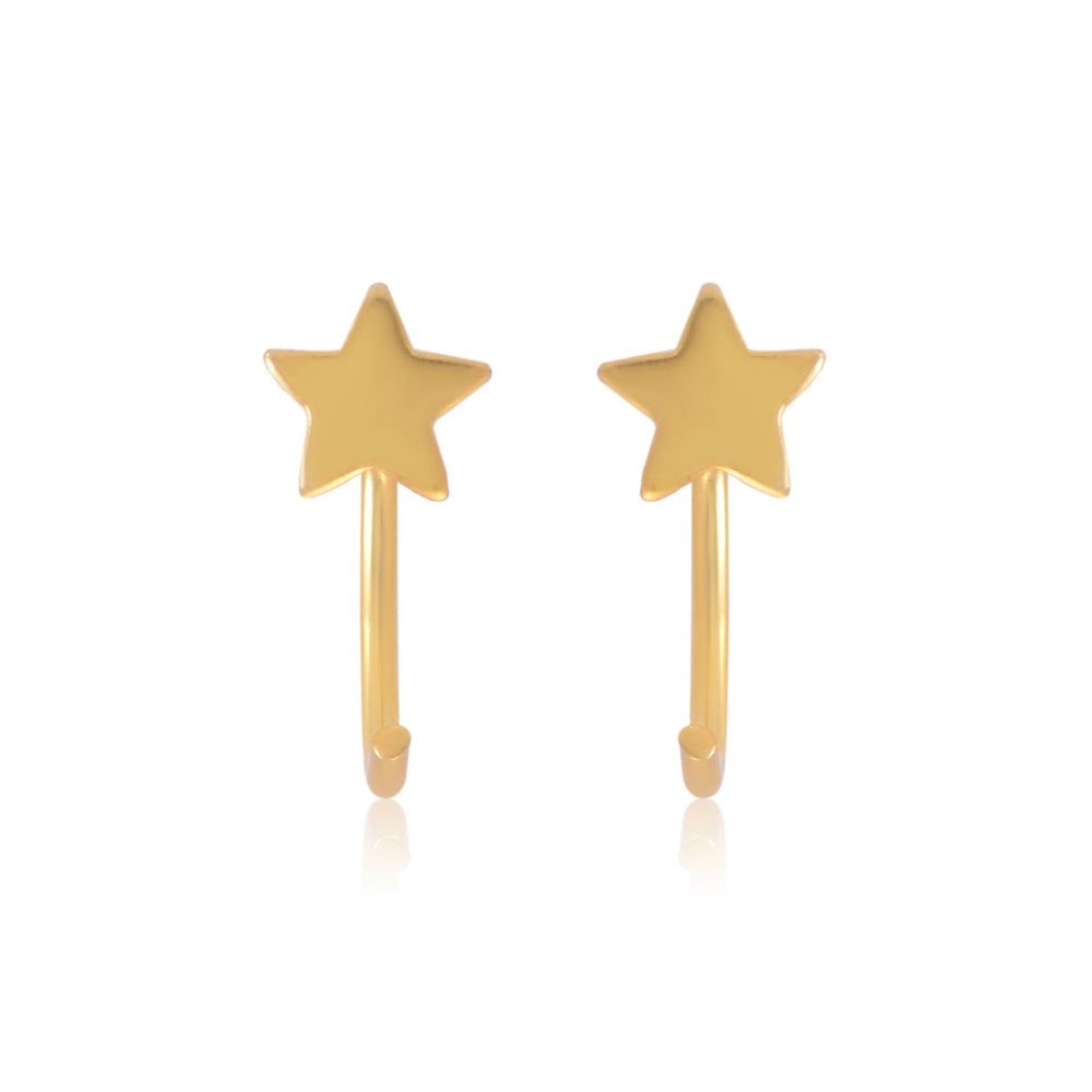 Star Gold Plated 92.5 Sterling Silver Adjustable Hoops Earrings - Hoops