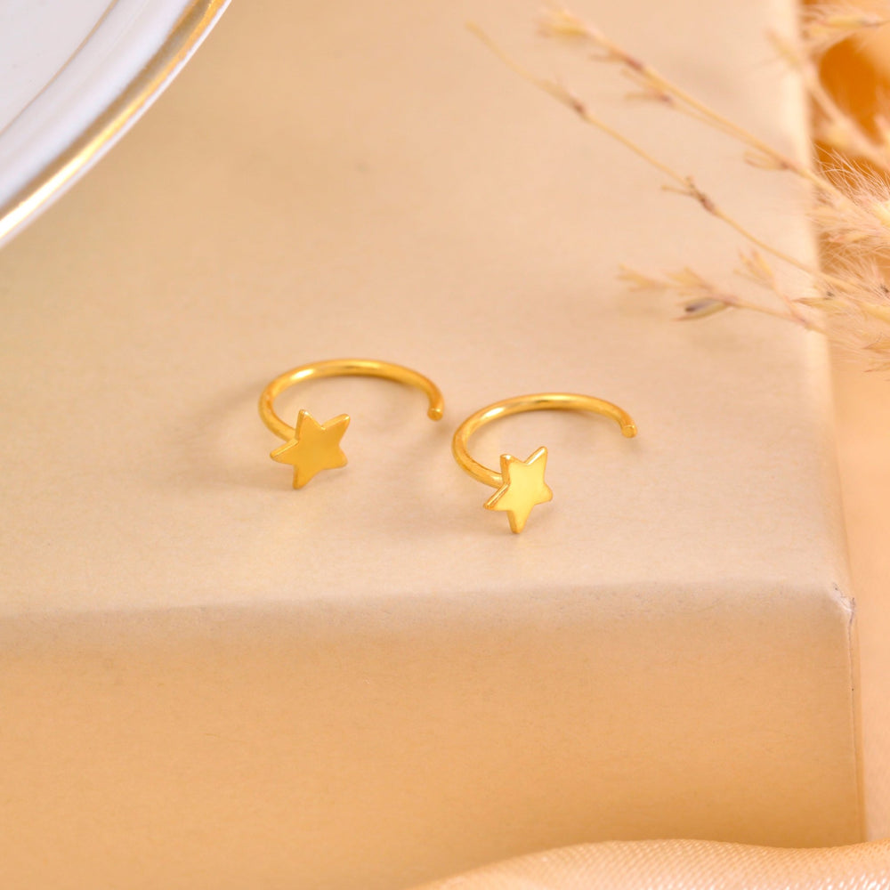 Star Gold Plated 92.5 Sterling Silver Adjustable Hoops Earrings - Hoops