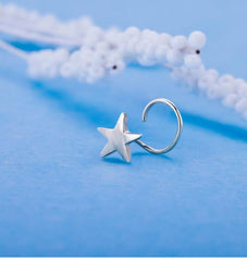 Star Shape Nose Pin with wire in 92.5 Sterling Silver for Women and Girls - Silver Nose Pin