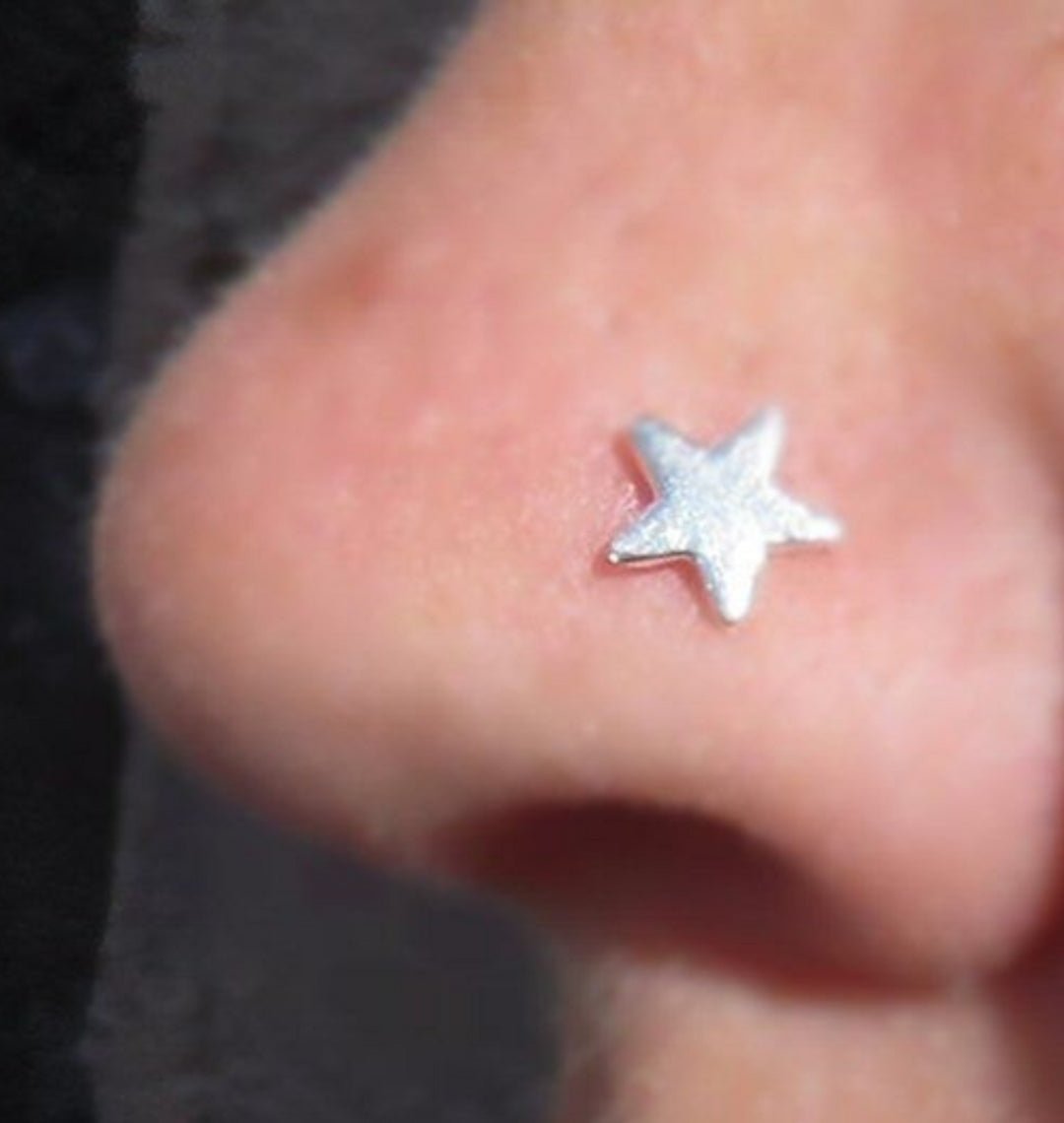 Star Shape Nose Pin with wire in 92.5 Sterling Silver for Women and Girls - Silver Nose Pin