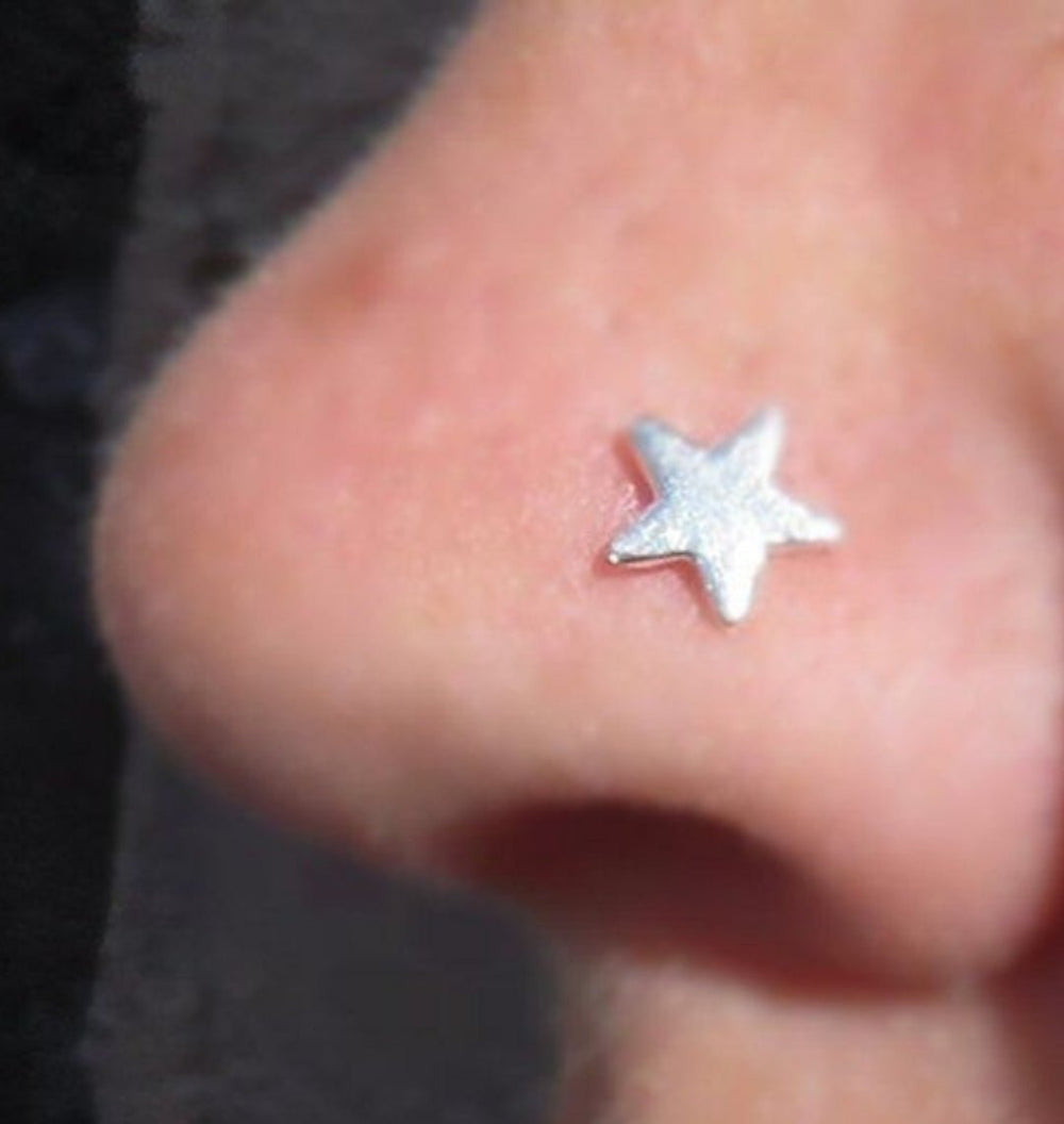 Star Shape Nose Pin with wire in 92.5 Sterling Silver for Women and Girls - Silver Nose Pin