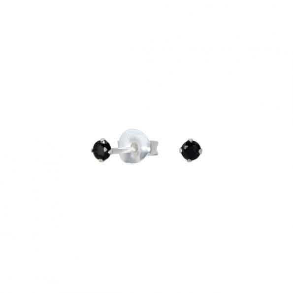 Sterling Silver pair of Round shape 2mm Single Black Cubic Zircon (CZ) Stone Solitaire Stud Earrings - Studs