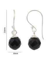 Trendy Earrings 8 mm round Black Onyx in 92.5 Sterling Silver - Danglers