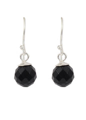 Trendy Earrings 8 mm round Black Onyx in 92.5 Sterling Silver - Danglers