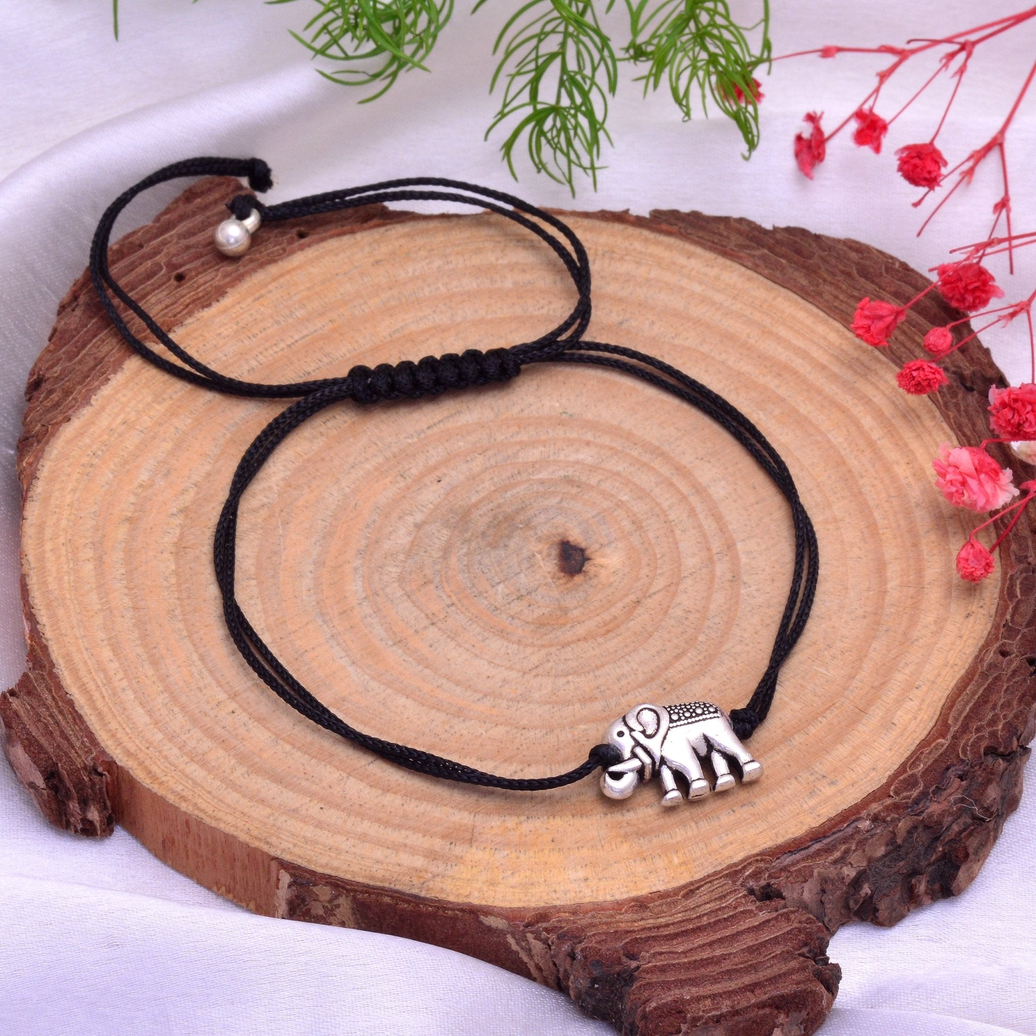 Trendy Hanging Elephant Anklet with Adjustable Black Thread - Anklets