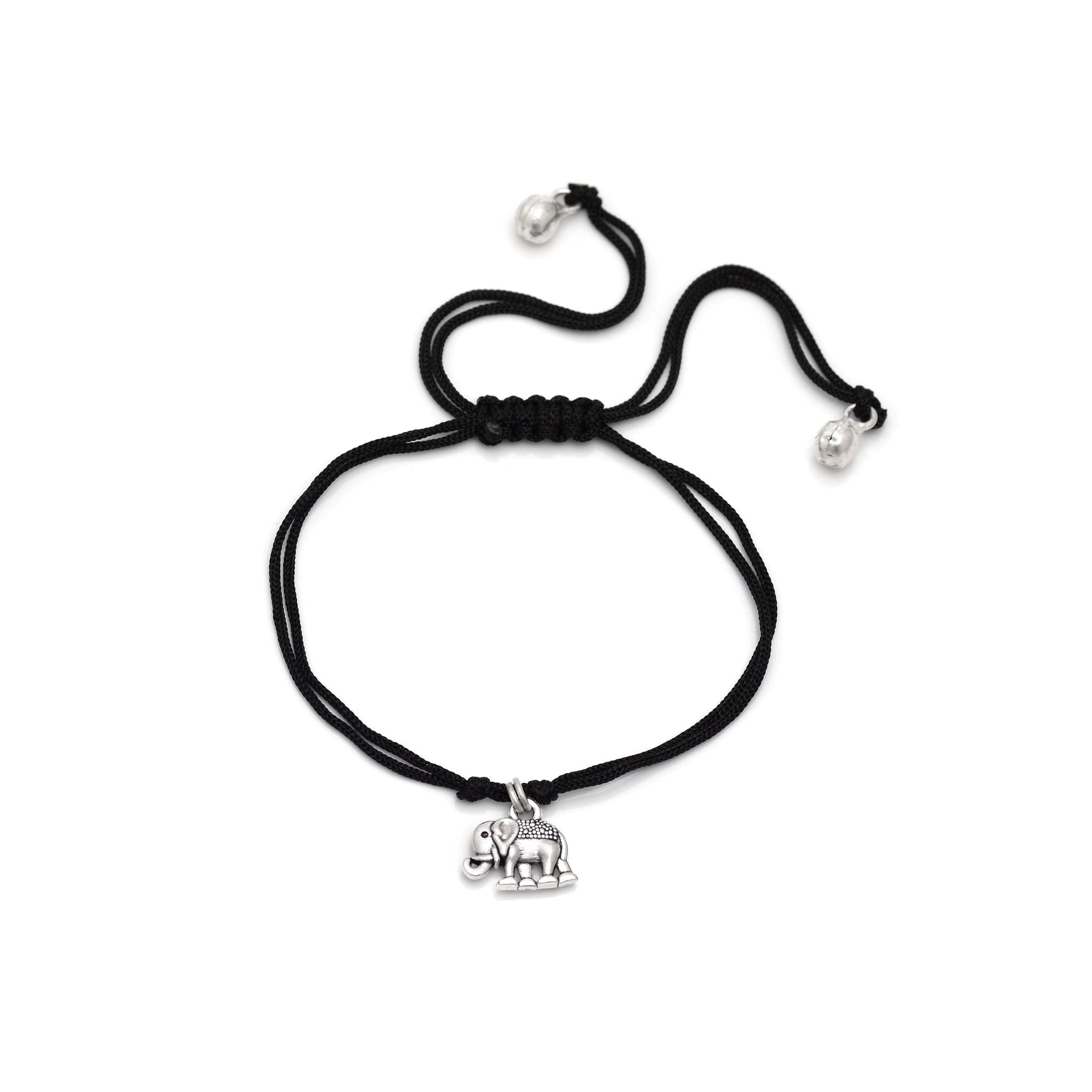 Trendy Hanging Elephant Anklet with Adjustable Black Thread - Anklets