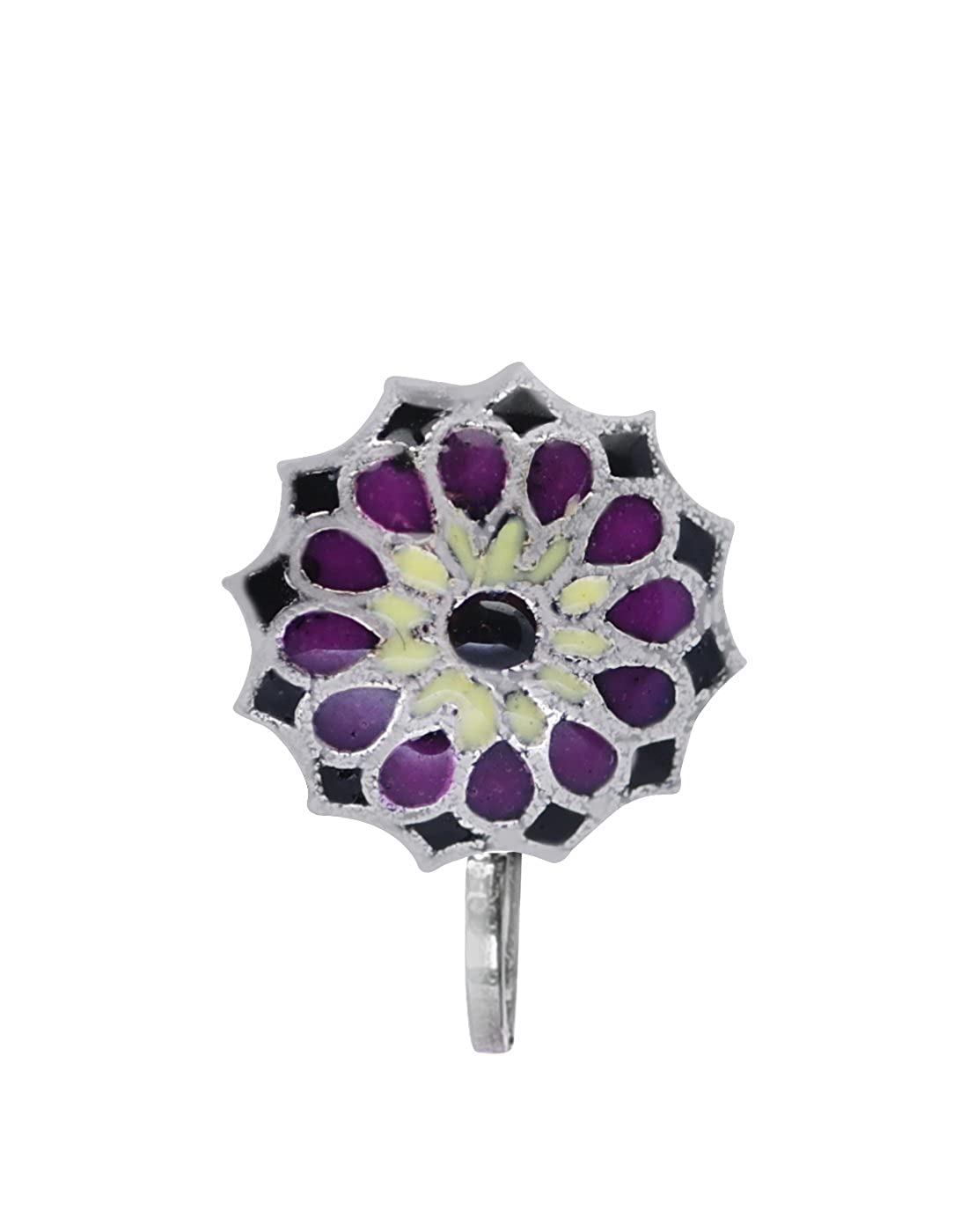 Trendy look Colorful Enamel Silver Alloy Nose Pin - Silver Alloy Nose Pin