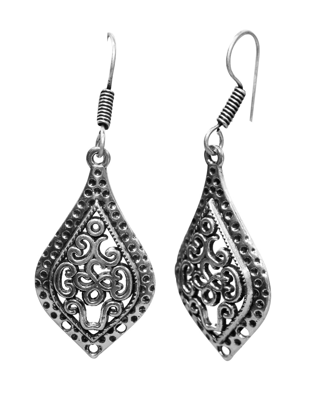 Tribal Nepalese Onyx Earrings in Silver Alloy - Danglers