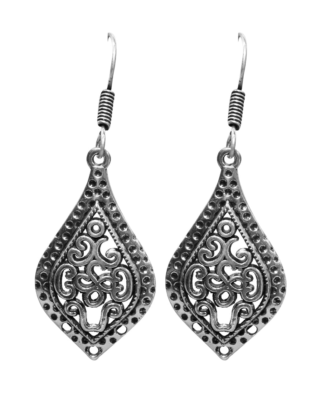 Tribal Nepalese Onyx Earrings in Silver Alloy - Danglers