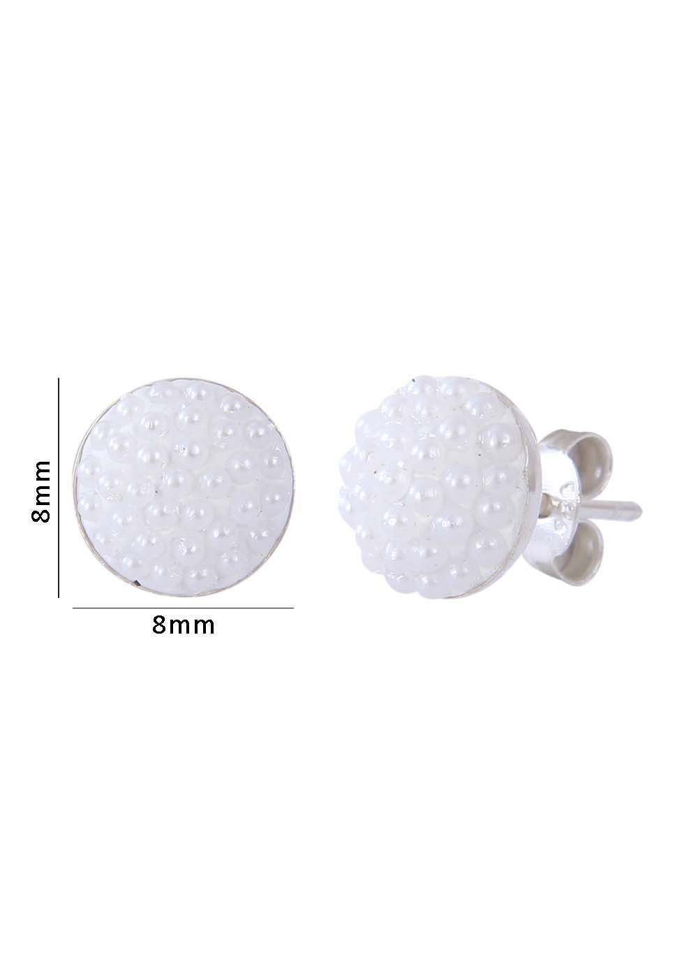 White Pearl Round Studs in 92.5 Silver - Studs