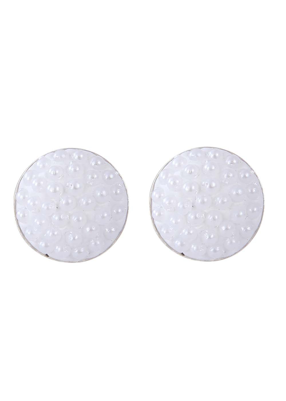 White Pearl Round Studs in 92.5 Silver - Studs