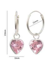 Pink heart shape CZ 12 MM Hoop Earring in 925 Silver