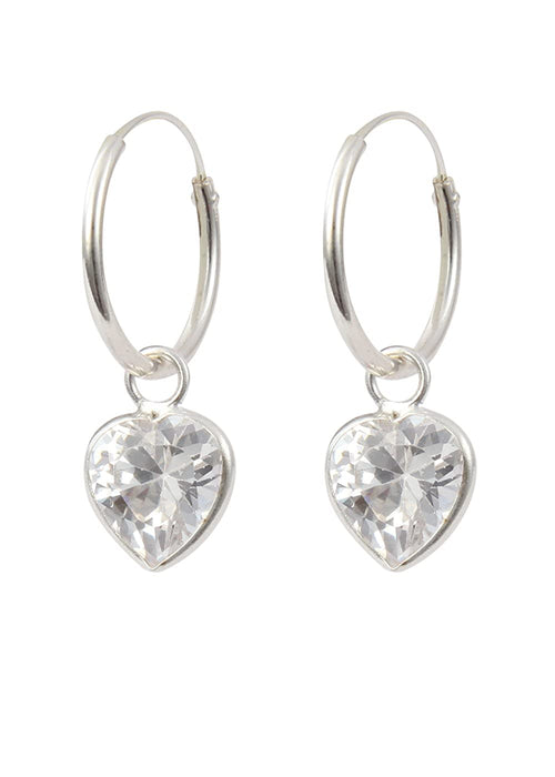 White heart shape Cz 12 MM Hoop Earring in 925 Silver - Default Title - Abhooshan