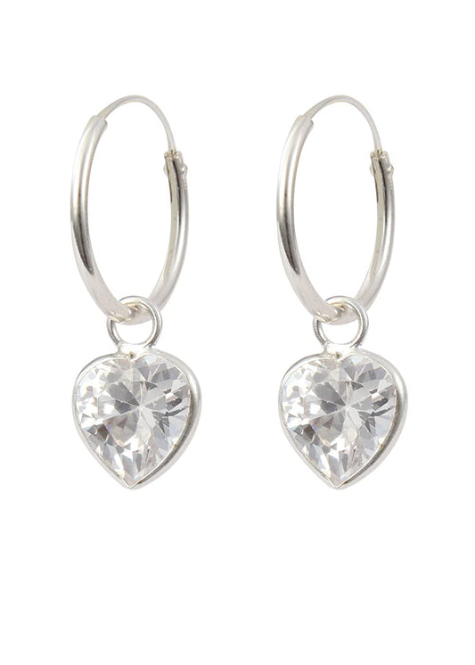 White heart shape Cz 12 MM Hoop Earring in 925 Silver