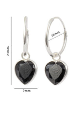 Black heart shape Cz 12 MM Hoop Earring in 925 Silver