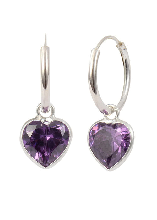 Purple heart shape Cz 12 MM Hoop Earring in 925 Silver - Default Title - Abhooshan