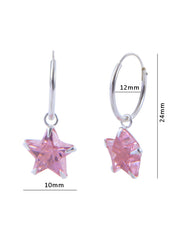 Pair of vibrant Pink Star shape Cz Earring in 92.5 Sterling Silver 12 MM Hoop