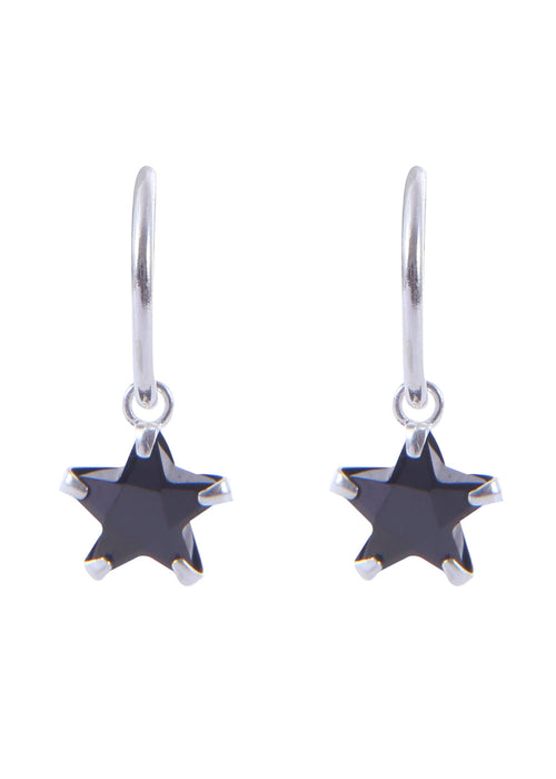 Pair of Black Star shape Cz Earring in 92.5 Sterling Silver 12 MM Hoop - Default Title - Abhooshan