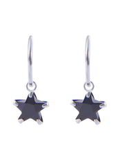 Pair of Black Star shape Cz Earring in 92.5 Sterling Silver 12 MM Hoop