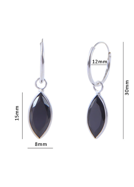 Pair of Black Marquise shape Cz Earring in 92.5 Sterling Silver 12 MM Hoop