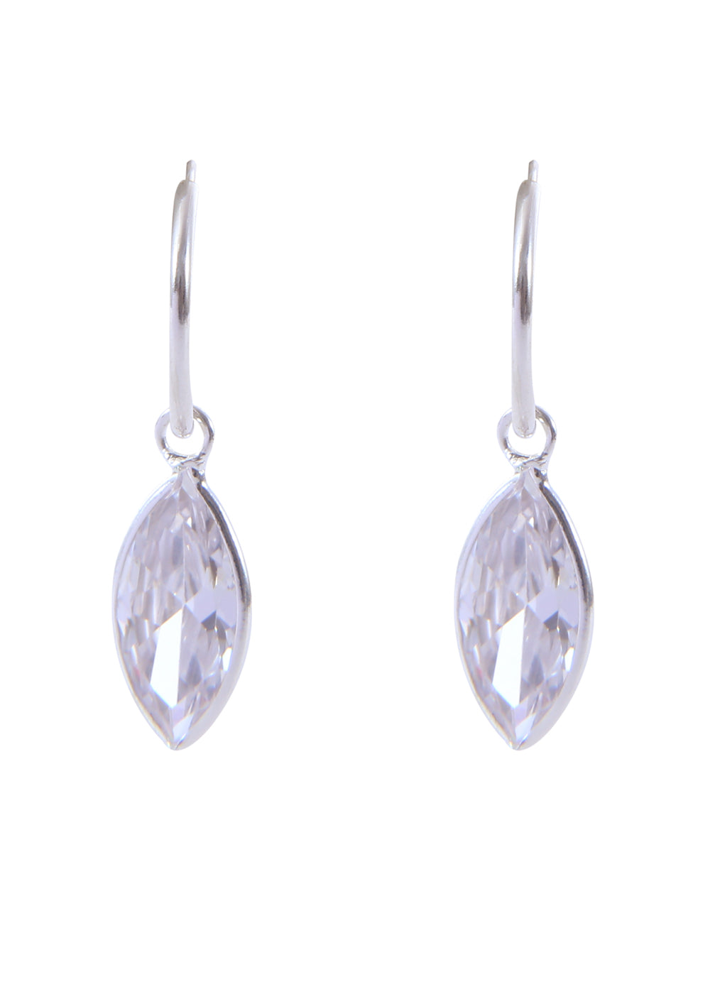 92.5 Sterling Silver Marquise CZ Stone Hanging in 12mm Hoop Earrings