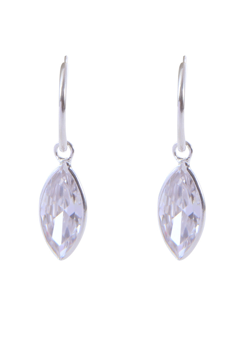 92.5 Sterling Silver Marquise CZ Stone Hanging in 12mm Hoop Earrings