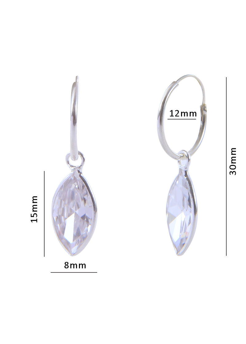 92.5 Sterling Silver Marquise CZ Stone Hanging in 12mm Hoop Earrings