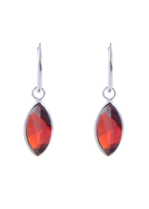 Pair of Red Marquise shape Cz Earring in 92.5 Sterling Silver 12 MM Hoop - Default Title - Abhooshan