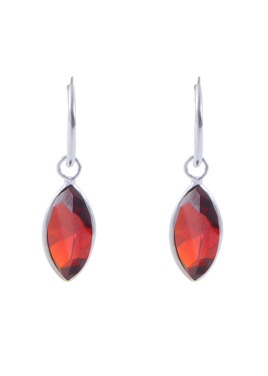 Pair of Red Marquise shape Cz Earring in 92.5 Sterling Silver 12 MM Hoop