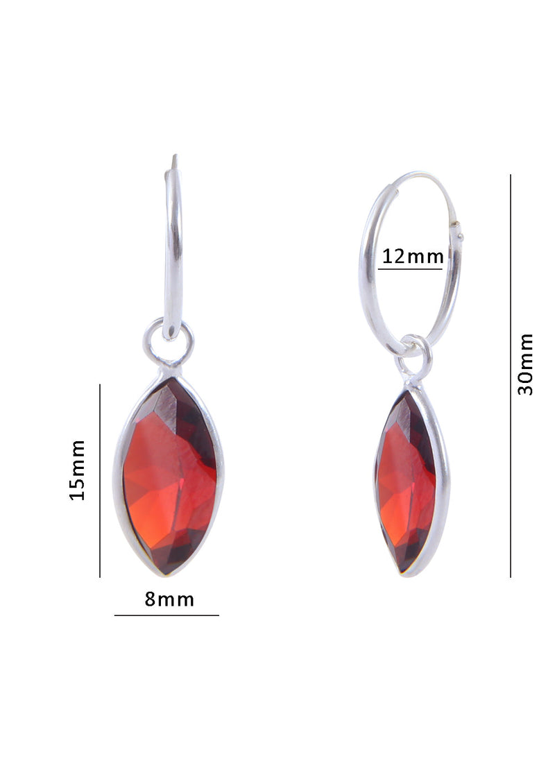 Pair of Red Marquise shape Cz Earring in 92.5 Sterling Silver 12 MM Hoop