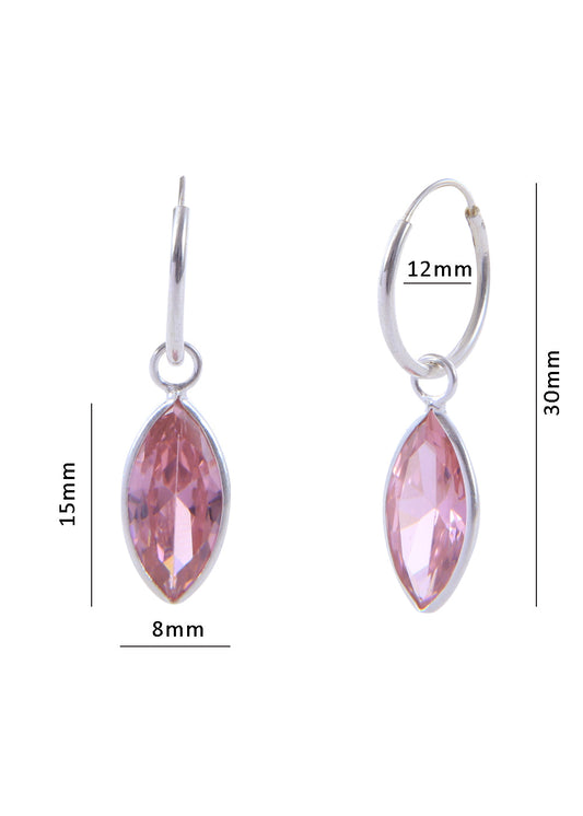 Pair of Pink Marquise shape Cz Earring in 92.5 Sterling Silver 12 MM Hoop