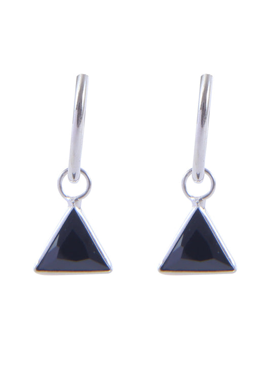 Pair of Black Triangle shape Cz Earring in 92.5 Sterling Silver 12 MM Hoop