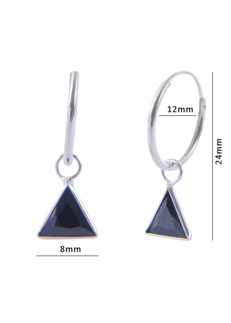 Pair of Black Triangle shape Cz Earring in 92.5 Sterling Silver 12 MM Hoop